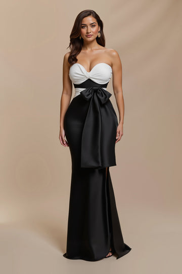 Noir Blanc Sans Bretelle Ruchée Sirène Robe de Vacances